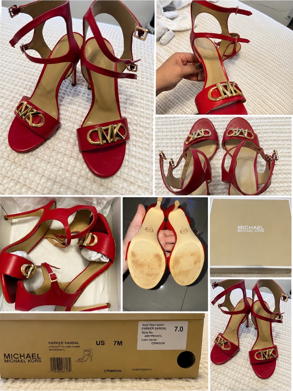 Michael Kors Crimson Leather Parker Ankle-Strap Heels